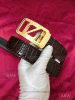 AAA Replica Ermenegildo Zegna Brown Leather Belt - Yellow Gold Buckle